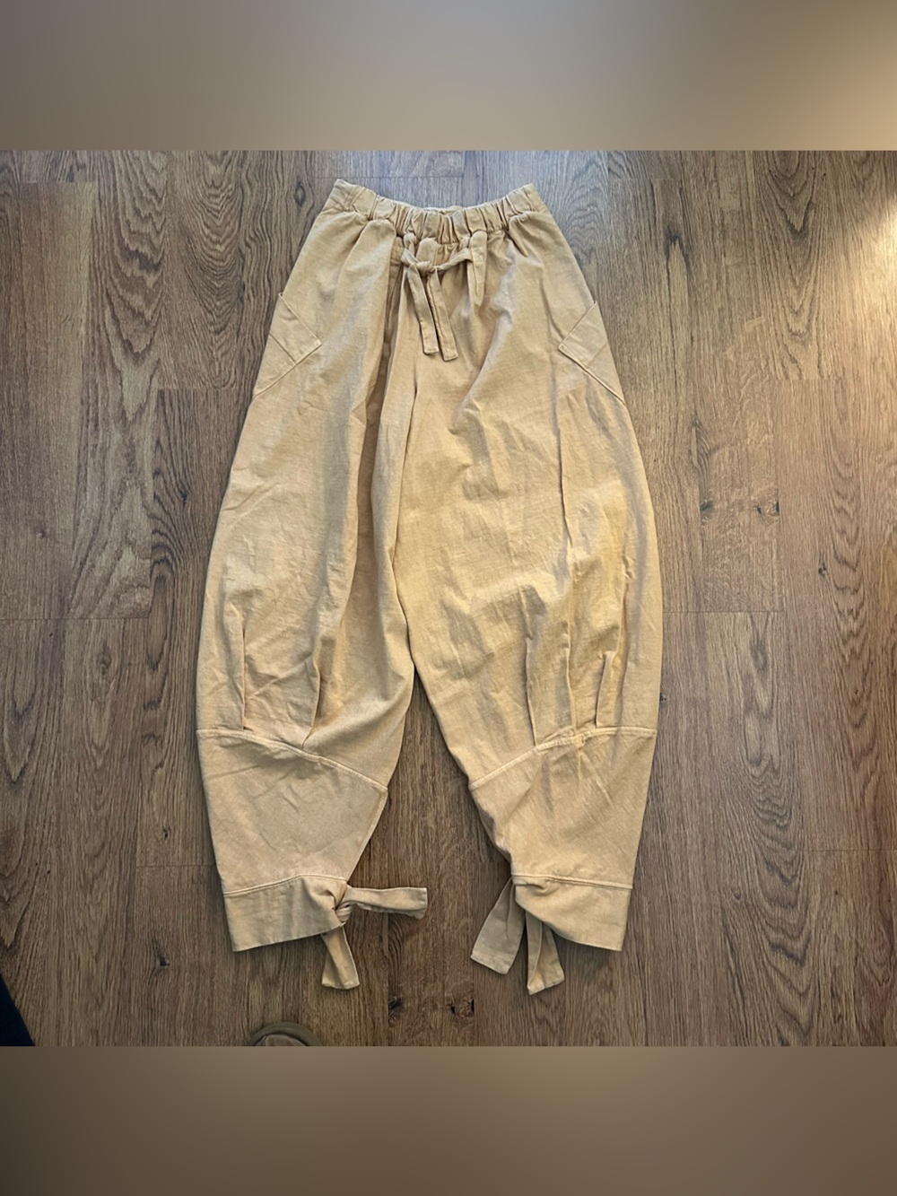 Free people Beach Tan Tie-Hem baggy loose Pants size XS elastic waist - Picture 7 of 7